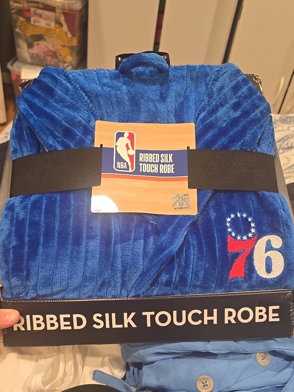 NBA Mens Ribbed Silk Touch Robe - Royal Blue Philadelphia 76ers Basketball